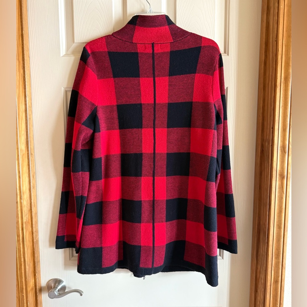 Adrienne Vittadini Red and Black Buffalo Plaid Utility Jacket - Picture 2 of 6